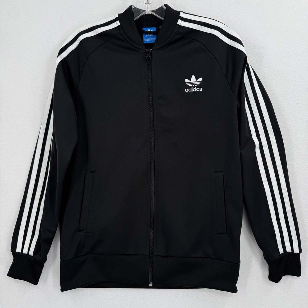 Adidas Track Trefoil Jacket Kids Size‎ L Black White Striped Originals Full Zip